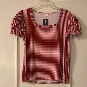 Red & White Striped Puff Sleeve Top - Women's, Lg, NWT